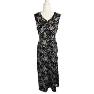 D & Co Denim & Company Black White Abstract Print Maxi Dress L Sleeveless Travel